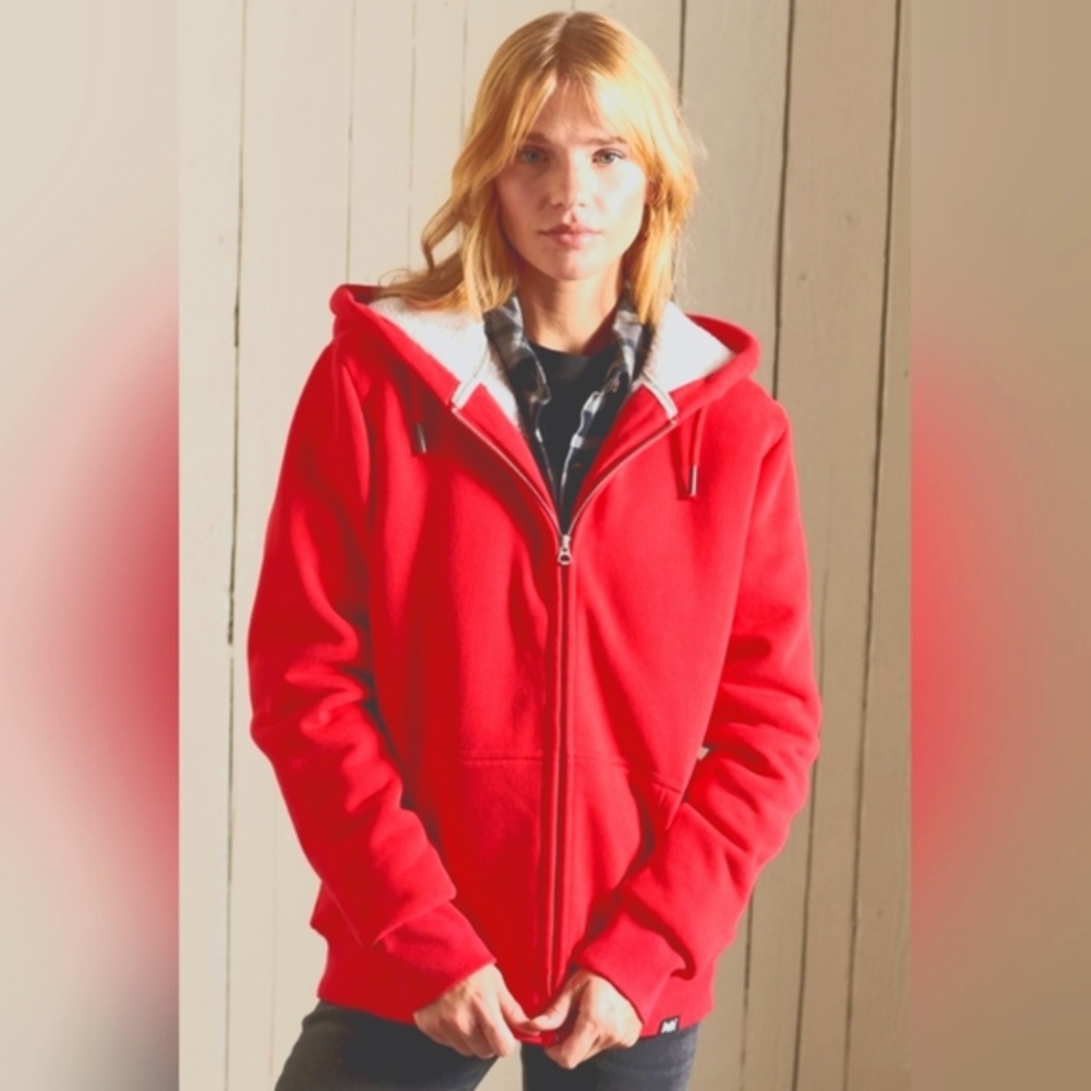 (M)💥Kismet💥Sherpa Lined Red Zip up Sweater/ Hoodie Ptp 17"× L24"